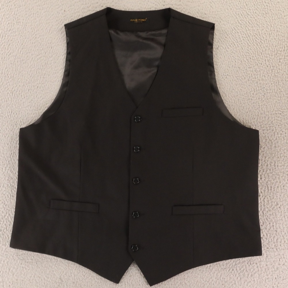 Vest XL 48R Black Twill Polyester Dress Formal Business Wedding Party Waistcoat